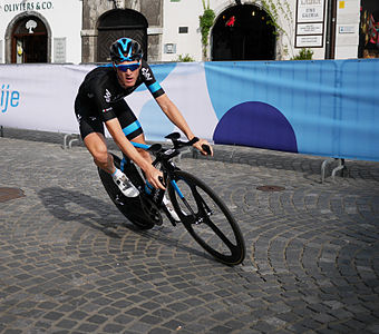 Salvatore Puccio from Sky team on the streets of Ljubljana, Slovenia