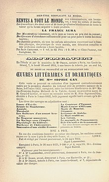 page de journal avec l’annonce d’adjudication, la liste des titres vendus (les principaux)