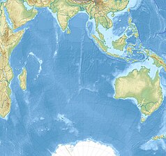 Mapa konturowa Oceanu Indyjskiego, u góry znajduje się punkt z opisem „Cejlon”