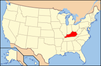 Bản đồ Hoa Kỳ có ghi chú đậm tiểu bang Kentucky