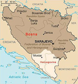Perkiraan perbatasan antara Bosnia (Bosna) dan Herzegovina (Hercegovina)