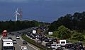 Stau wegen erhöhten Verkehrsaufkommens auf der A 1 (Fahrtrichtung Bremen) an der Landesgrenze von Hamburg.