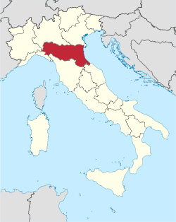 Emilia-Romagnas placering i Italien