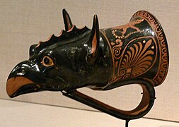 Rhyton formet som hodet av griff, Puglia, c. 350-300 f.Kr.