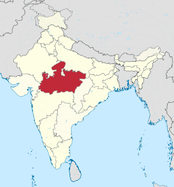 Kinaroroonan ng Madhya Pradesh (kulay pula) sa India