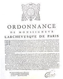 Ordonnance de Hardouin de Péréfixe du 11 août 1667, portant défense de lire ou entendre réciter la comédie de L'Imposteur, sous peine d'excommunication.