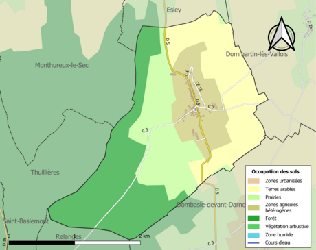 Carte en couleurs présentant l'occupation des sols.