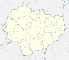 Mapa konturowa województwa świętokrzyskiego, blisko dolnej krawiędzi znajduje się punkt z opisem „Kijany”