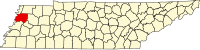 Map of Tennessee highlighting Dyer County