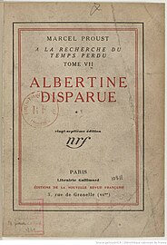 Capa da primeira edição, da Gallimard, de 1925: Albertine disparue (I).