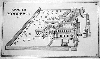 Zeichnung des Klosters Amorbach nach seiner 1000-Jahrfeier 1735