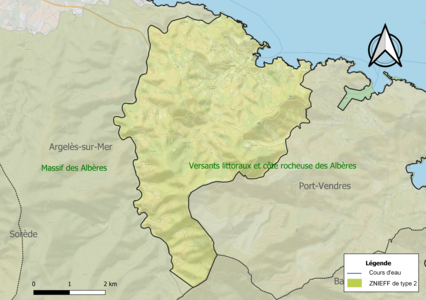 Carte de la ZNIEFF de type 2 sur la commune.