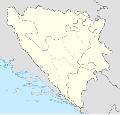 Mapa konturowa Bośni i Hercegowiny, blisko lewej krawiędzi u góry znajduje się punkt z opisem „Mutnik”
