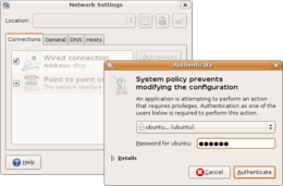 PolicyKit-Gnome, il front-end basato su GNOME, come visto in Ubuntu