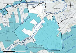 Carte en couleur présentant le réseau hydrographique de la commune