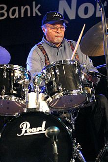 Cobb behind a drum kit