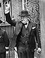 Churchill giving his famous 'V' sign.