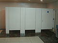 アメリカ・グアム国際空港のトイレ。防犯や安全の目的で、個室の下が空いており、中の人の足が見えるようになっている。また、たいていの公衆トイレは、最低ひとつ、車椅子のまま入れる広い個室が設置されている。