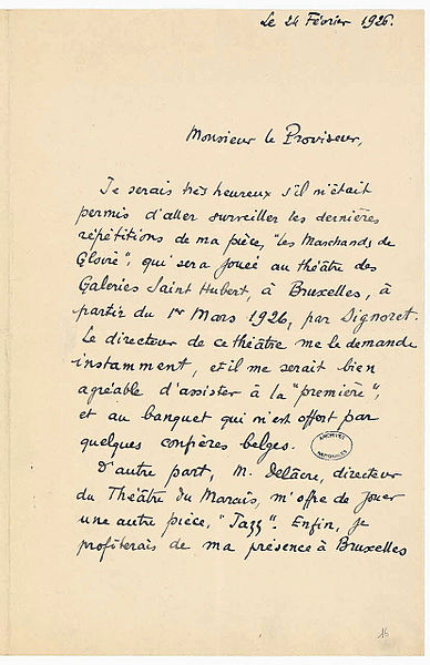 Lettre de Marcel Pagnol (1).