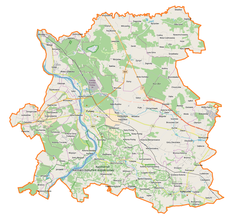 Mapa konturowa powiatu puławskiego, u góry znajduje się punkt z opisem „Parafianka”