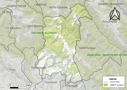 Carte des ZNIEFF de type 2 sur la commune.