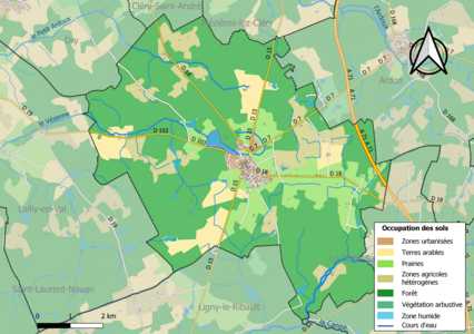 Carte des infrastructures et de l'occupation des sols de la commune en 2018 (CLC).