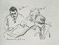 Emil Orlik: Der Verleger Bruno Cassirer diskutiert mit Max Slevogt und dem Bildhauer Hans Dammann, 1928