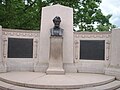 Flanking the image of Lincoln at the Gettysburg Address memorial