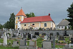 Farní kostel svatého Havla se hřbitovem a farou v pozadí