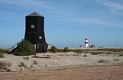 The 'Black Beacon' radio navigation tower and the lighthouse