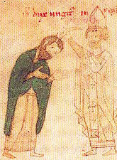 Le roi Roger II de Sicile et Calixte II, par Pierre d'Éboli, 1196.