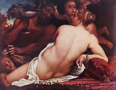 La Bacchante, un satyre et deux amours (vers 1590) musée des Offices, Florence.