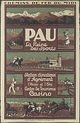 Affiche promotionnelle avec l'inscription « PAU LA REINE DES SPORTS ».