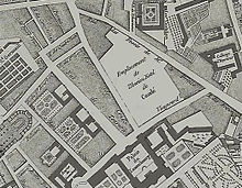 Le collège d'Harcourt, en haut à droite d'un plan de 1775 par Jaillot.