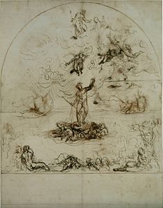 Neptune chassant les nuages et calmant les flots (Quos Egos), Agostino Carracci, années 1590.