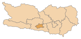 Poloha okresu Villach v spolkovej krajine Korutánsko (klikacia mapa)