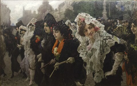 El Viernes Santo en Madrid, paseo de mantillas por la calle de Alcalá, de Francisco Pradilla, 1914.[75]​