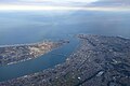 View of Tone River mouth and Chōshi city from air