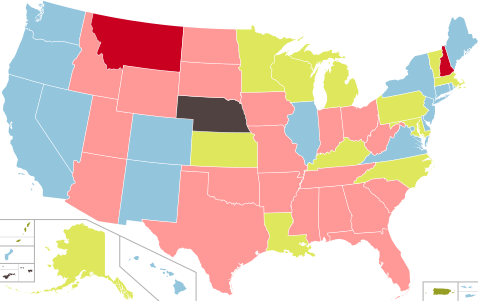 Partisan control of state and territorial governments following the 2020 elections:   Democratic trifecta maintained   Republican trifecta maintained   Republican trifecta established   Divided government established   Divided government maintained   Officially non-partisan legislature