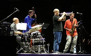 Masada in concert: Joey Baron (drums), Greg Cohen (bass), Dave Douglas (trumpet), John Zorn (saxophone)