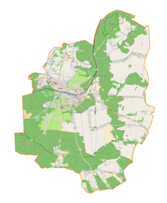 Mapa konturowa gminy Olkusz, blisko centrum na lewo znajduje się punkt z opisem „Olkusz”