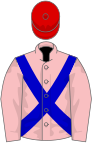 Pink, blue cross-belts, red cap