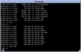Simulation d'un écran de PDP-11. La Version 7 était jusqu'en 1986 un système propriétaire d’AT&T.