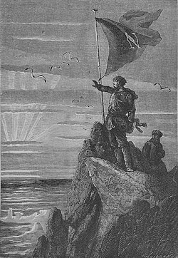 Nemo kapitány meghódítja a Déli-sarkot Jules Verne Nemo kapitány regényében. A képet Édouard Riou készítette