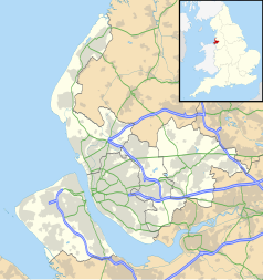 Mapa konturowa Merseyside, blisko centrum po lewej na dole znajduje się punkt z opisem „Anfield”