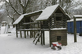 Snow covered children's playground