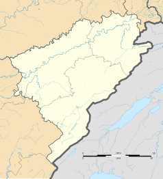 Mapa konturowa Doubs, u góry po prawej znajduje się punkt z opisem „Glay”