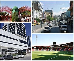 Clockwise from top left: 1st. Gaziantep zoo, 2nd. View of city center, 3rd. Kamil Ocak Stadium, 4th. Ugur Plaza hotel in Gaziantep.
