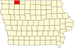 Karte von Dickinson County innerhalb von Iowa