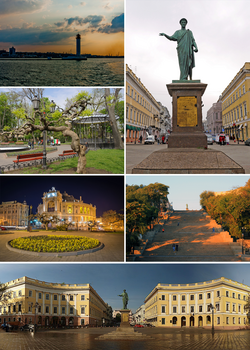 Pomník Richelieu, Voroncovův maják, městské zahrady, Oděské divadlo, Potěmkinovy schody a náměstí de Richelieu